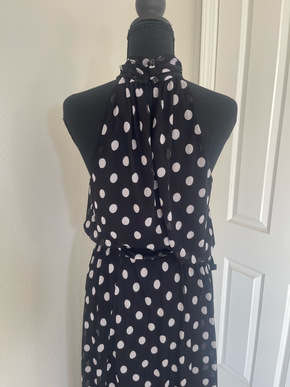 Enfocus Studio Black and White Polka Dot Halter Maxi Dress - Picture 3 of 4